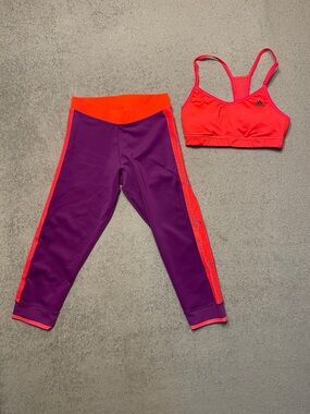 adidas Purple & Coral Active Set — Sports Bra and Cropped Leggings